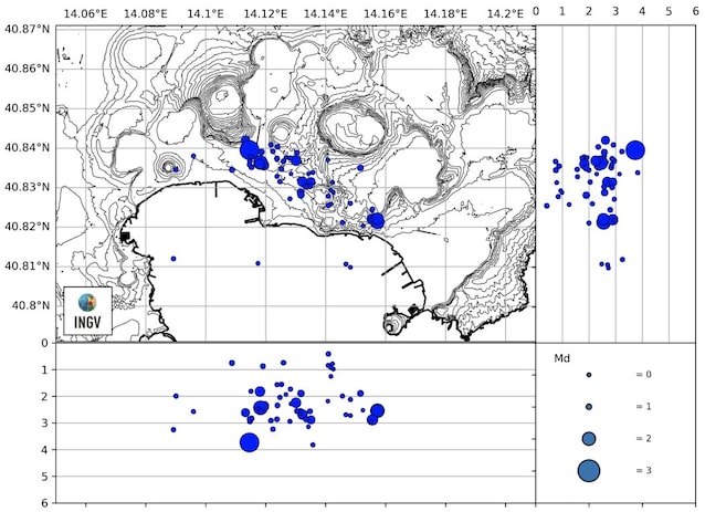 Kart over episenteret Campi Fogrei