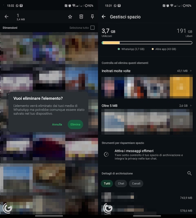 Hvordan man frigjør plass på whatsapp fra android