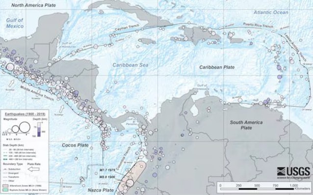 Semplifisert tektonisk ordning av Guatemala (kreditt: USGS).