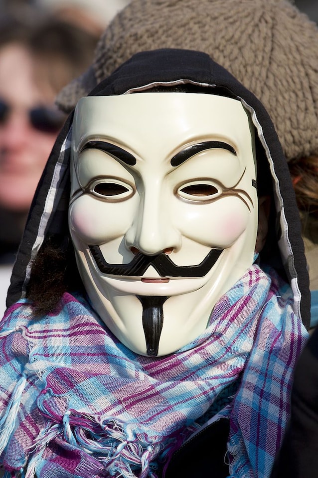 Guy Fawkes 'maske (krediterer Pierre-Selim via Wikimedia Commons)