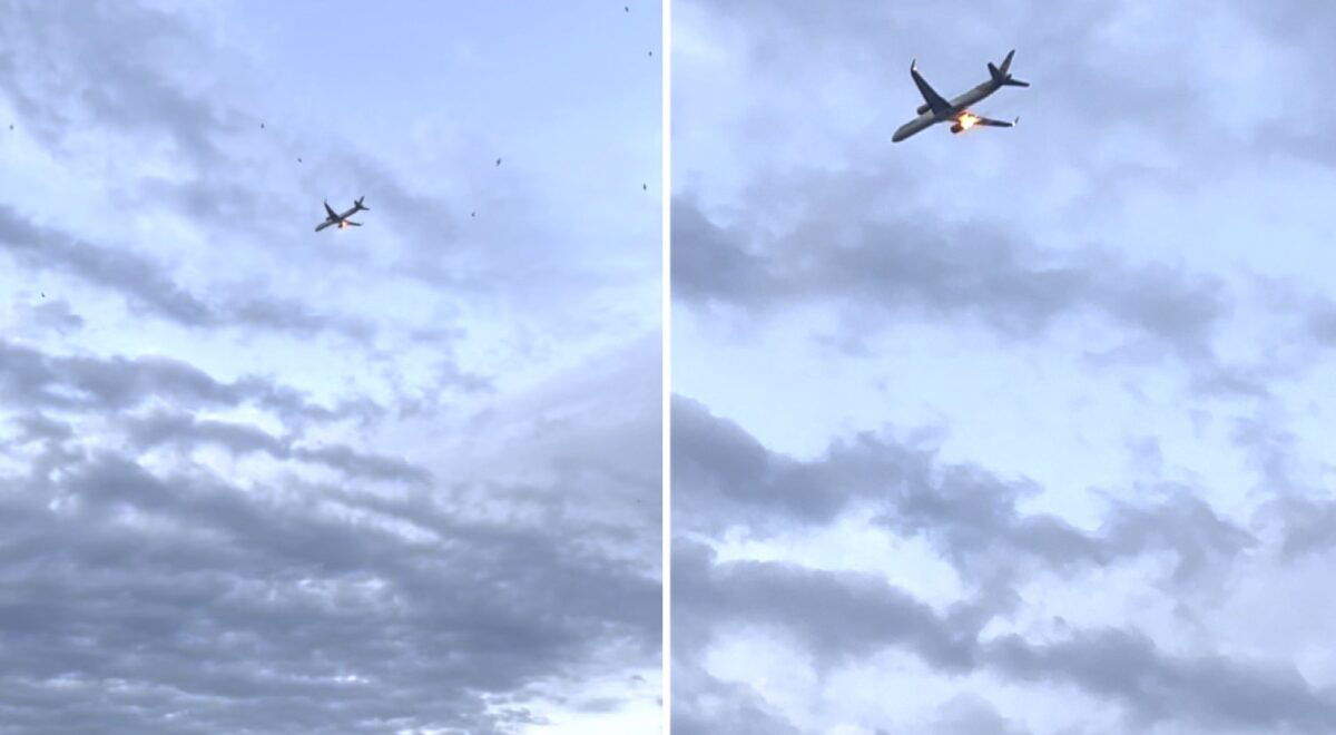 Boeing -motoren blåser midair over Corfu