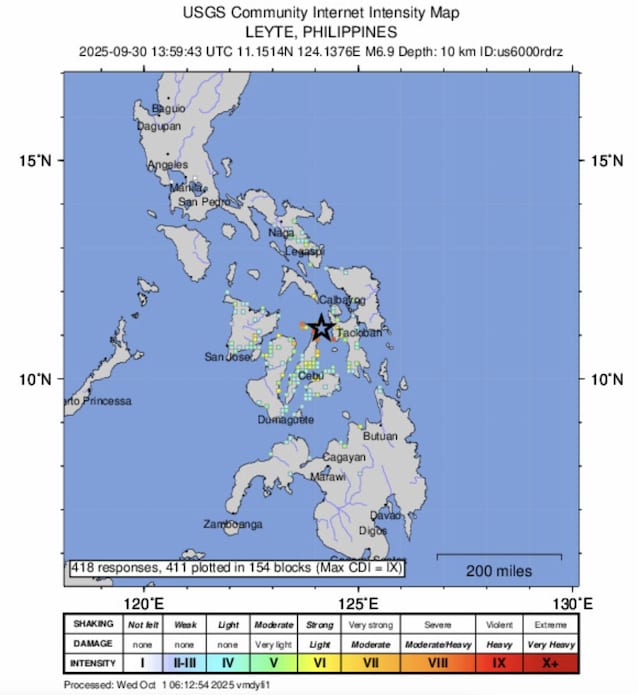 Filippine jordskjelvkart