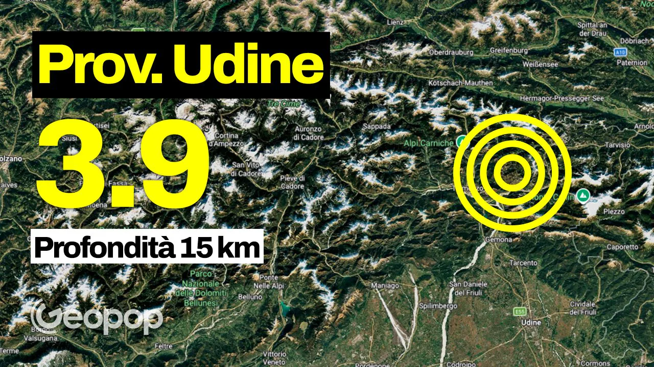 Jordskjelv i Friuli-Venezia Giulia med styrke 3,9, episenter i provinsen Udine
