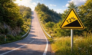 Hvordan helningen til en vei eller skråning beregnes og hvorfor den uttrykkes i prosent