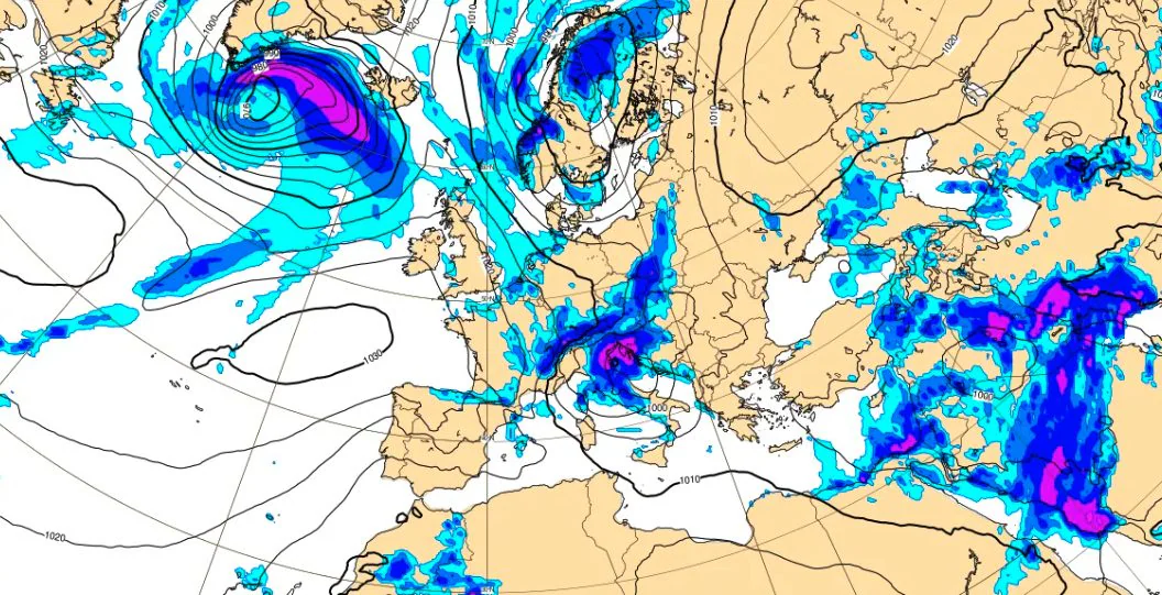 hvor syklonen vil komme med kuling og snø