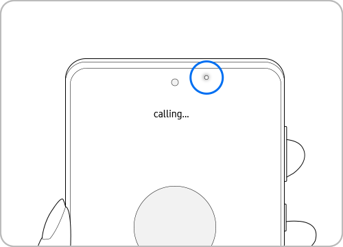 Handlingen til nærhetssensoren er representert i den blå sirkelen. Kreditt: Samsung.