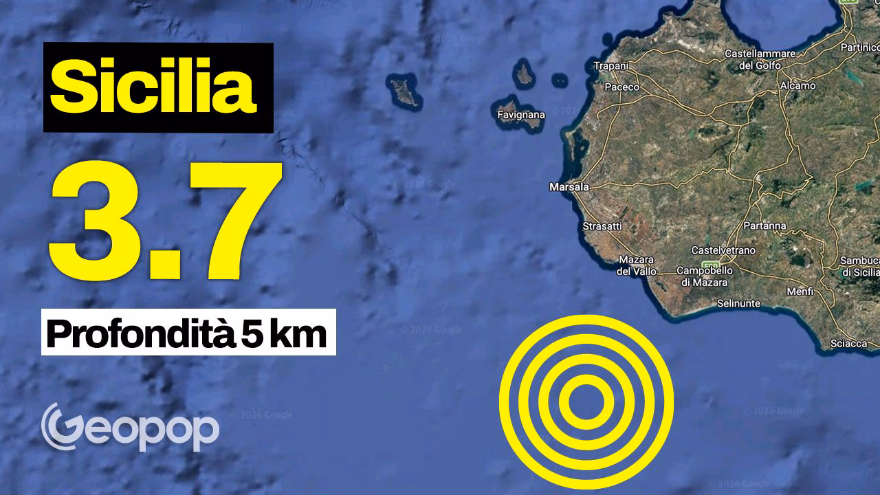 Jordskjelv på Sicilia med styrke 3,7, episenter i havet 33 km fra Mazara del Vallo