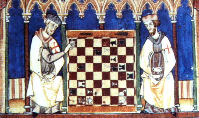 Knights Templar spiller sjakk, 1283 (Wikimedia Commons)