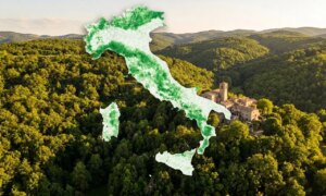 Italia er en skognasjon, skogen overstiger 100 tusen km² og dekker 36% av landet: kartet