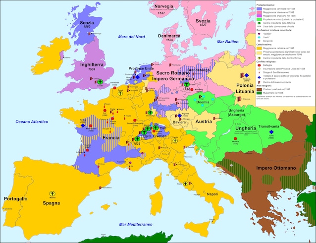 Religioner i Europa etter reformasjonen (kreditt CortoFrancese via Wikimedia Commons)