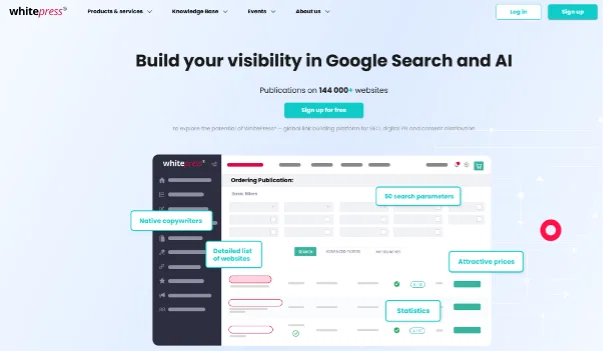Skjermbildevisning fra WhitePress for seo-synlighet