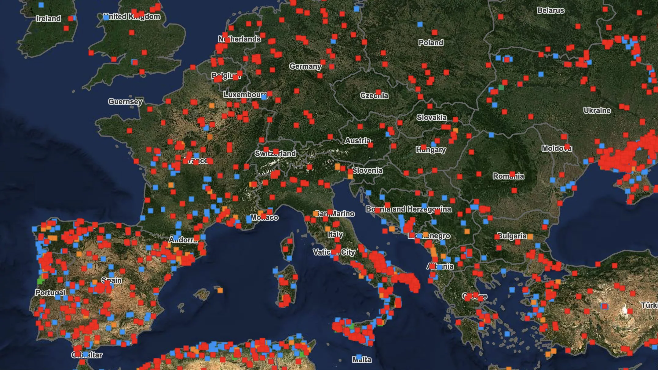 Kartet over skogbranner i Sør-Europa: hva skjer i Italia, Spania, Frankrike og Portugal
