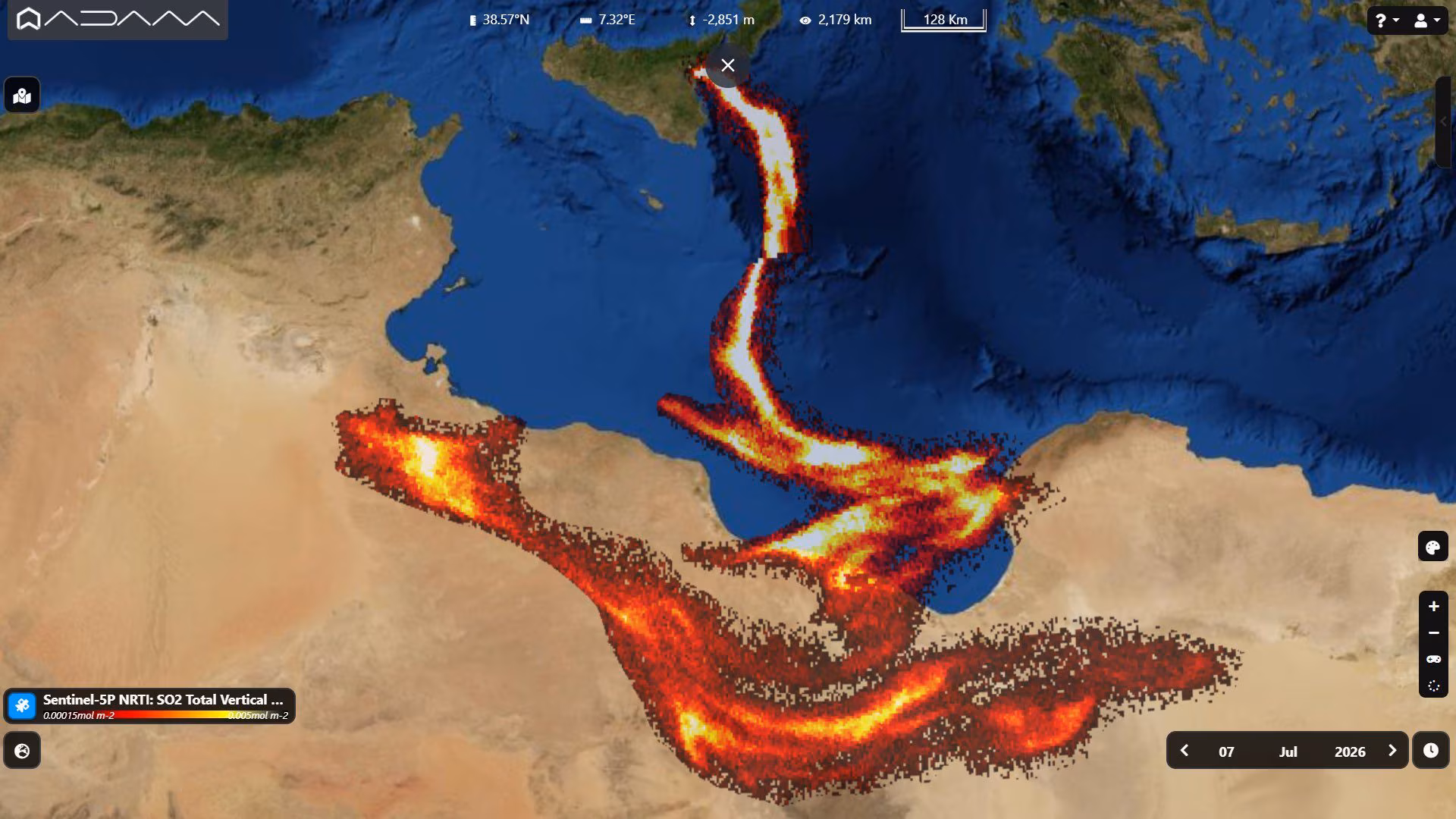 Etna-utbruddet, rømmen av svoveldioksid nådde Nord-Afrika: satellittbildet