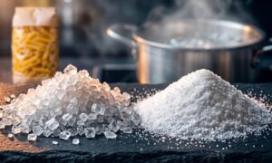 Fordi vi bruker grovt salt til å koke pasta selv om det ikke er forskjell på fint salt