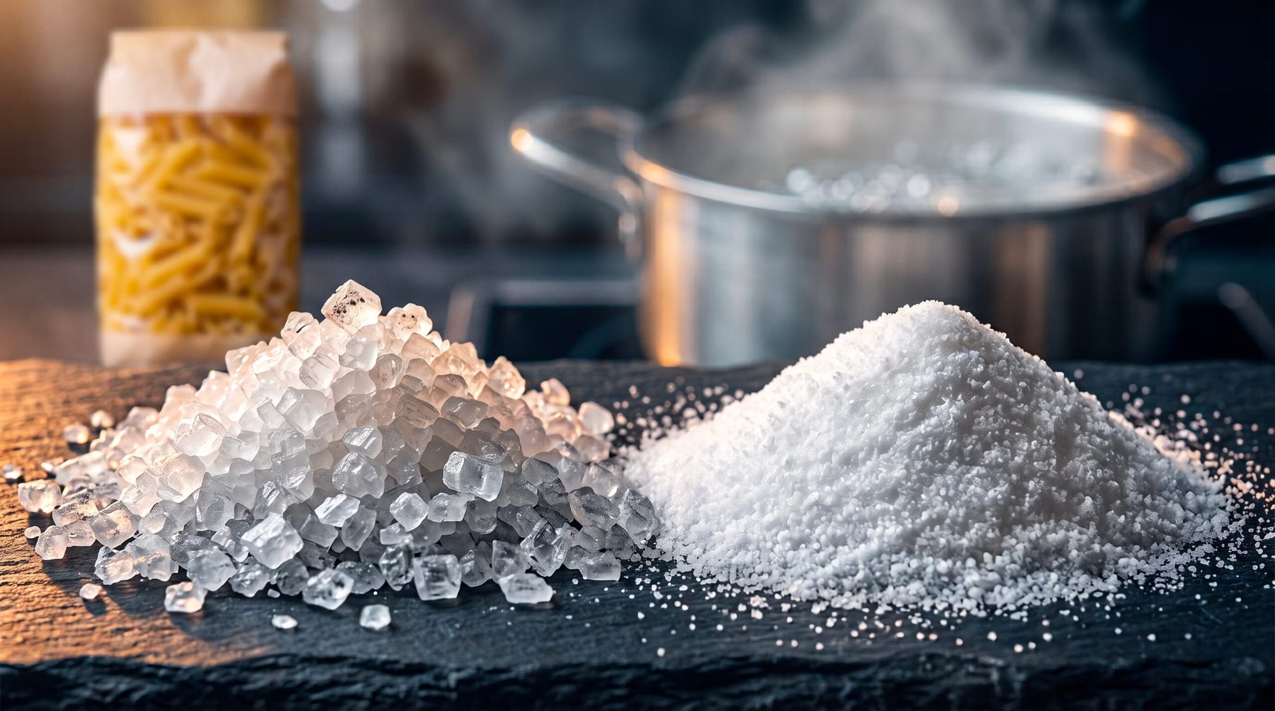 Fordi vi bruker grovt salt til å koke pasta selv om det ikke er forskjell på fint salt