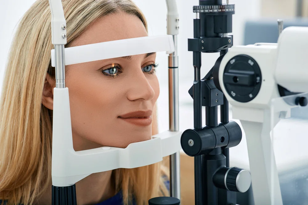 Blonde Woman having an eye test
