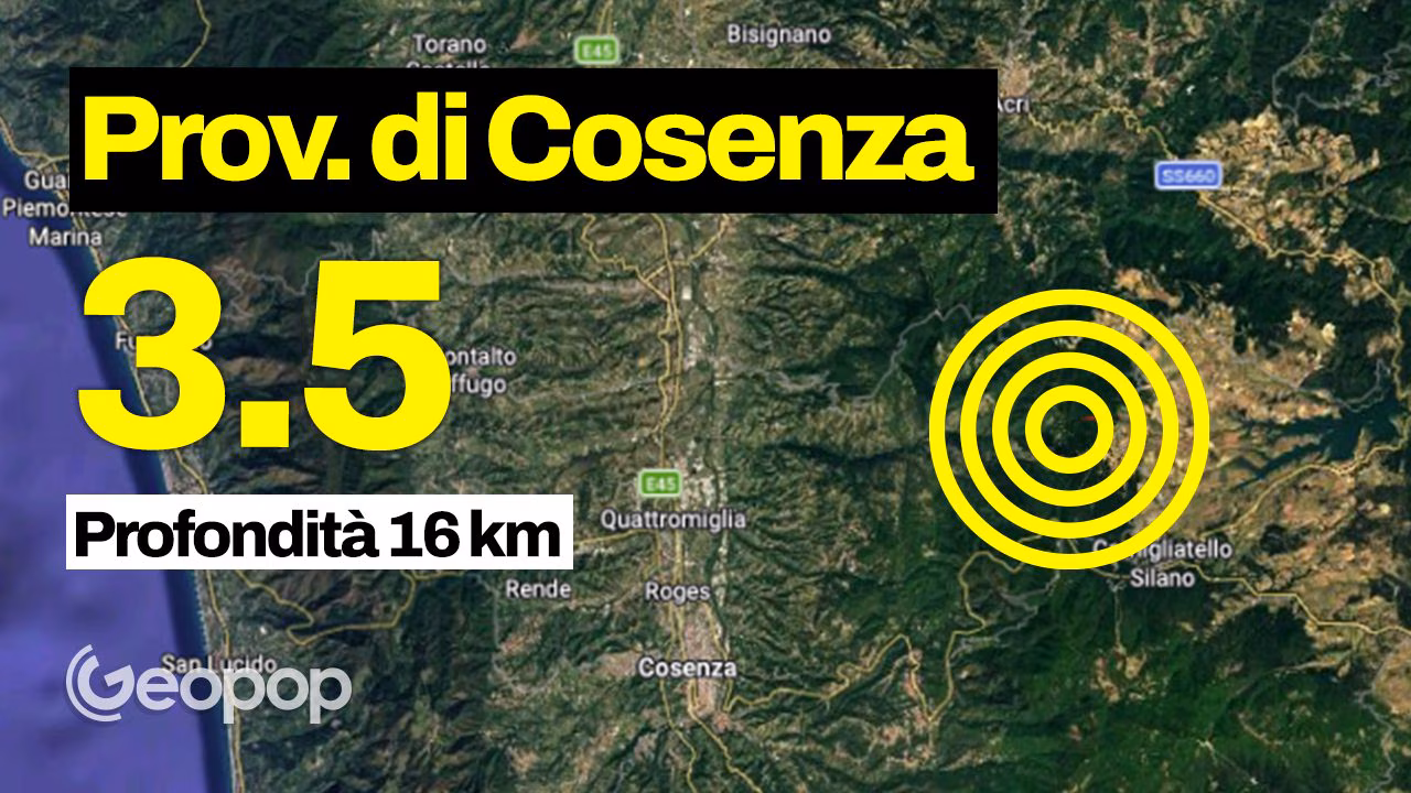 Jordskjelv i Celico, i provinsen Cosenza: sjokk på styrke 3,5 med episenter 9 km unna