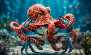 Blekksprut spiser blå krabber: Italiensk forskning fokuserer på at de slippes ut i havet for å bekjempe dem