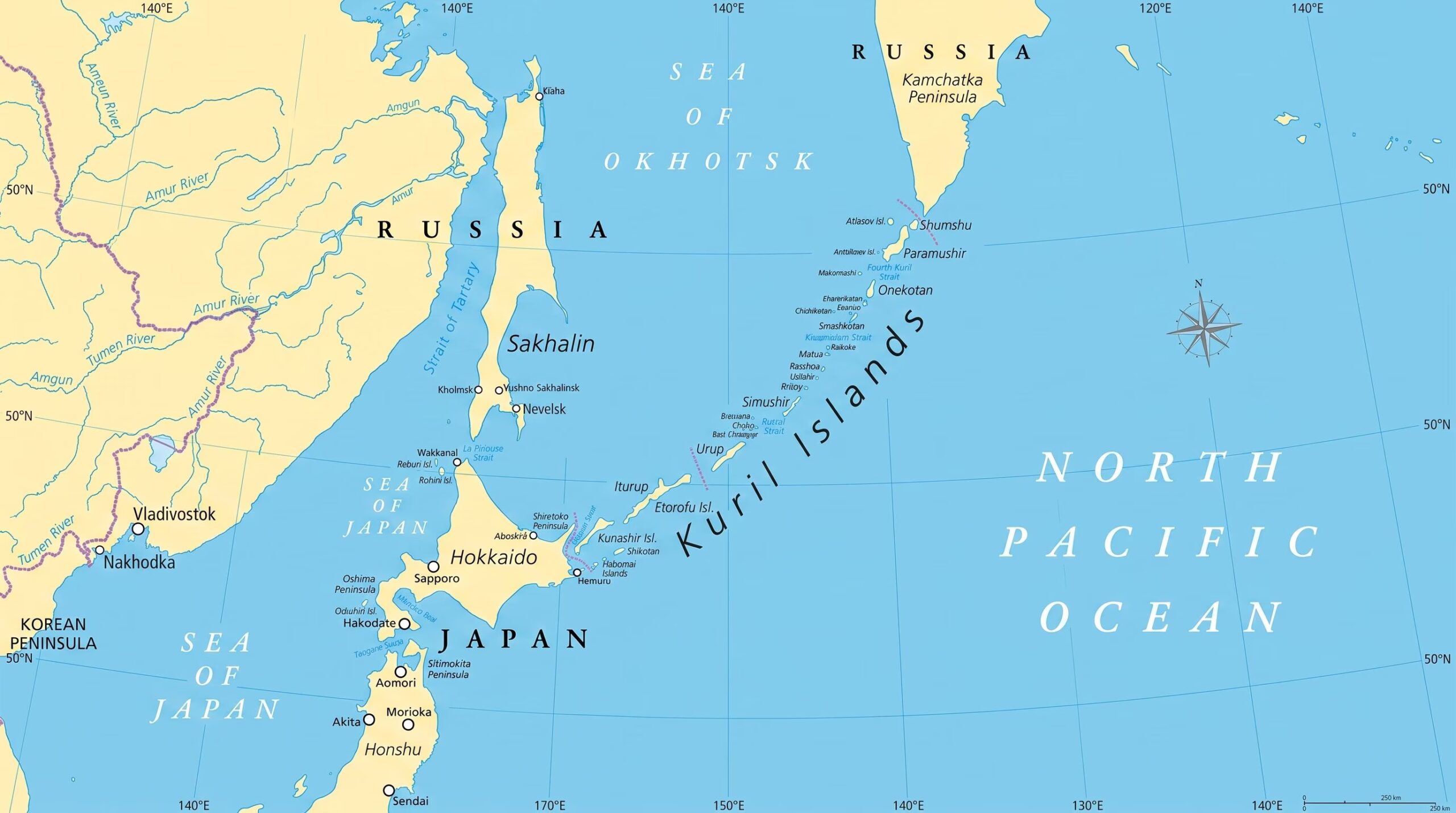 Fordi Kuriløyene i Okhotskhavet fortsatt er omstridt mellom Russland og Japan