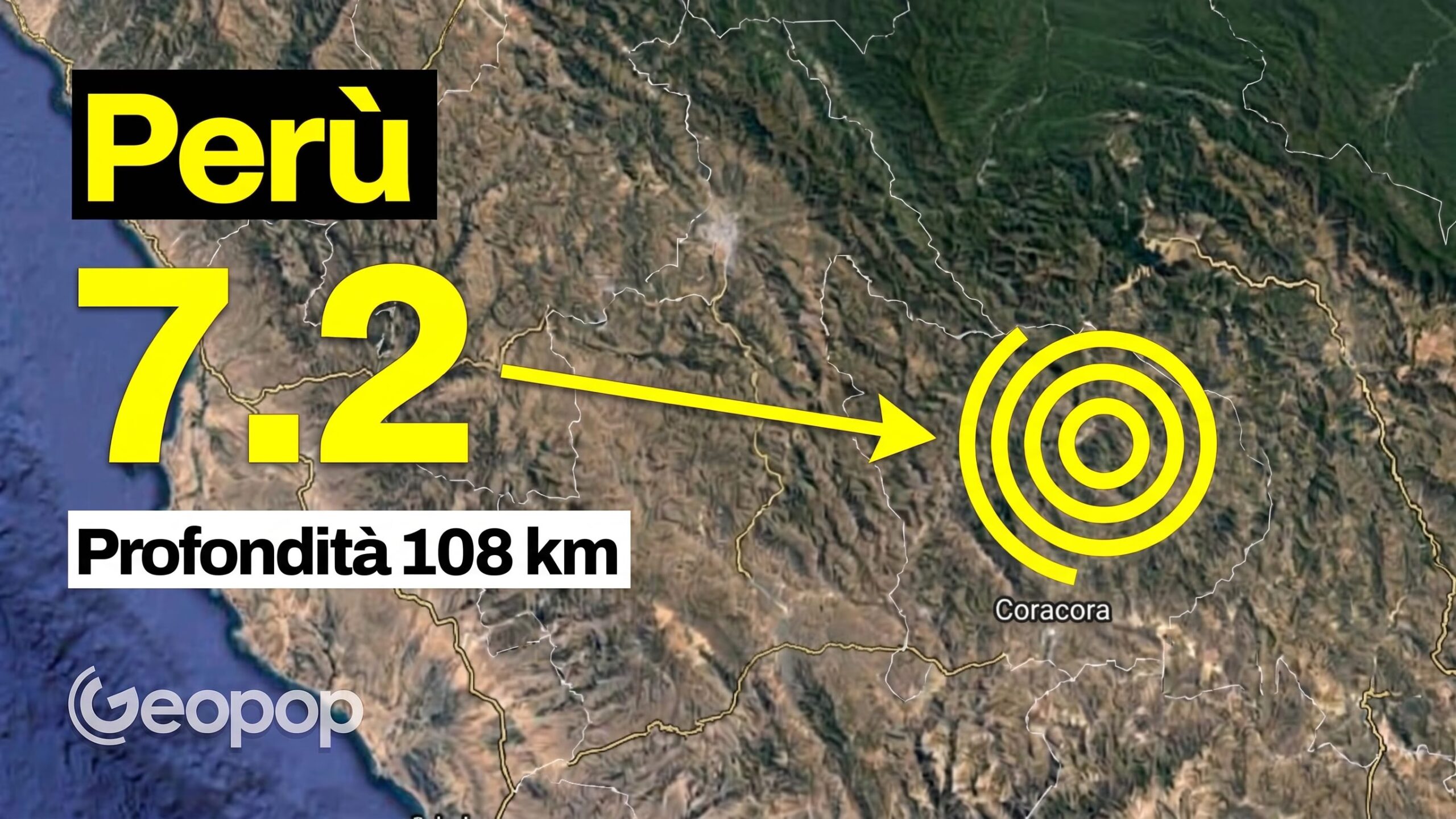 Jordskjelv i Peru med styrke 7,2: episenter 35 km nord for Coracora, unntatt tsunamifare