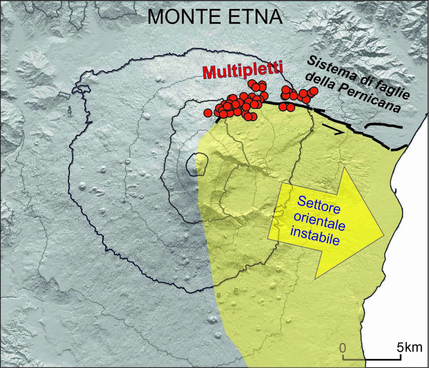 Gliding av den østlige delen av Etna. Studiepoeng: INGV