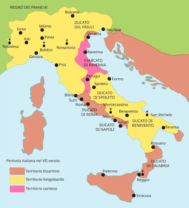 Italia på 800-tallet, med Exarchate (Wikimedia Commons) kopi